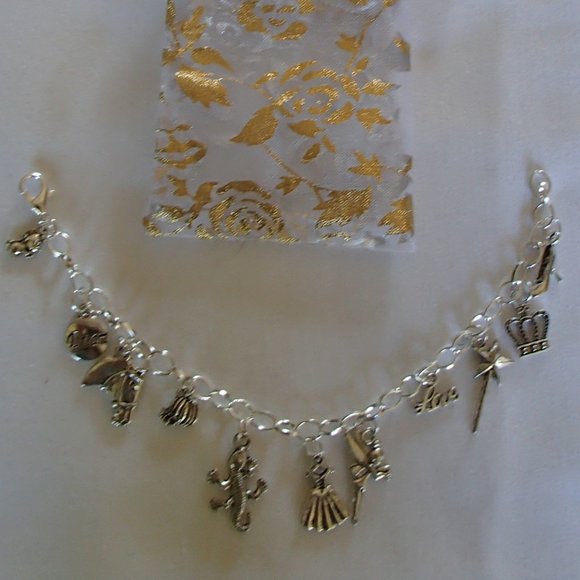 Cinderella Fairy Tale Theme Charm Bracelet Handcrafted + Organza Roses Gift Bag - Picture 4 of 11